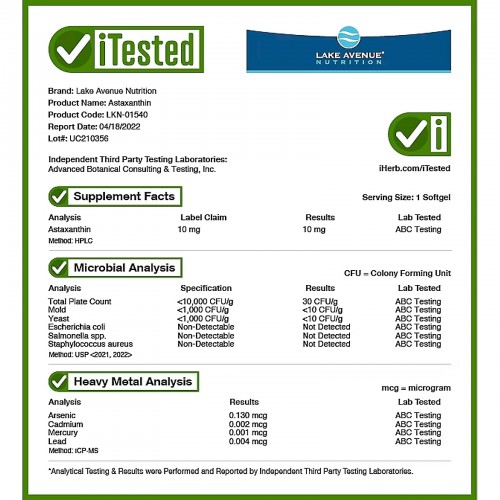 Lake Avenue Nutrition, астаксантин, 10 мг, 120 вегетарианских капсул Lake Avenue Nutrition, астаксантин, 10 мг, 120 вегетарианских капсул